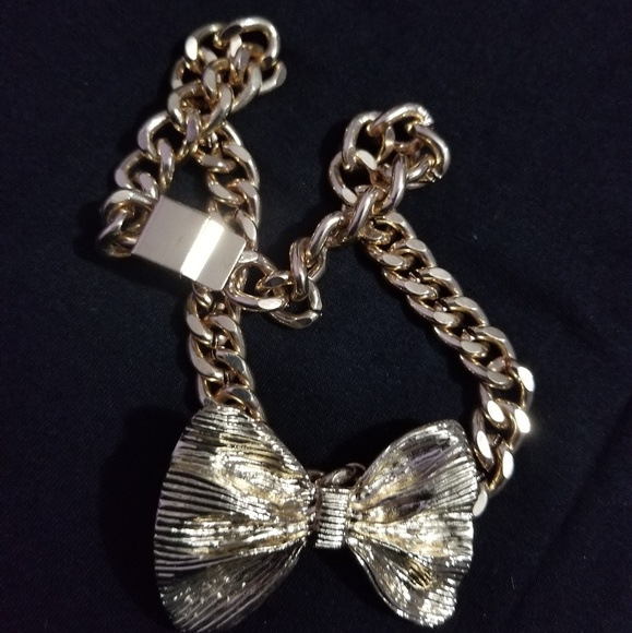 Womens Gold Bow Tie Choker Necklace - Picture 2 of 2